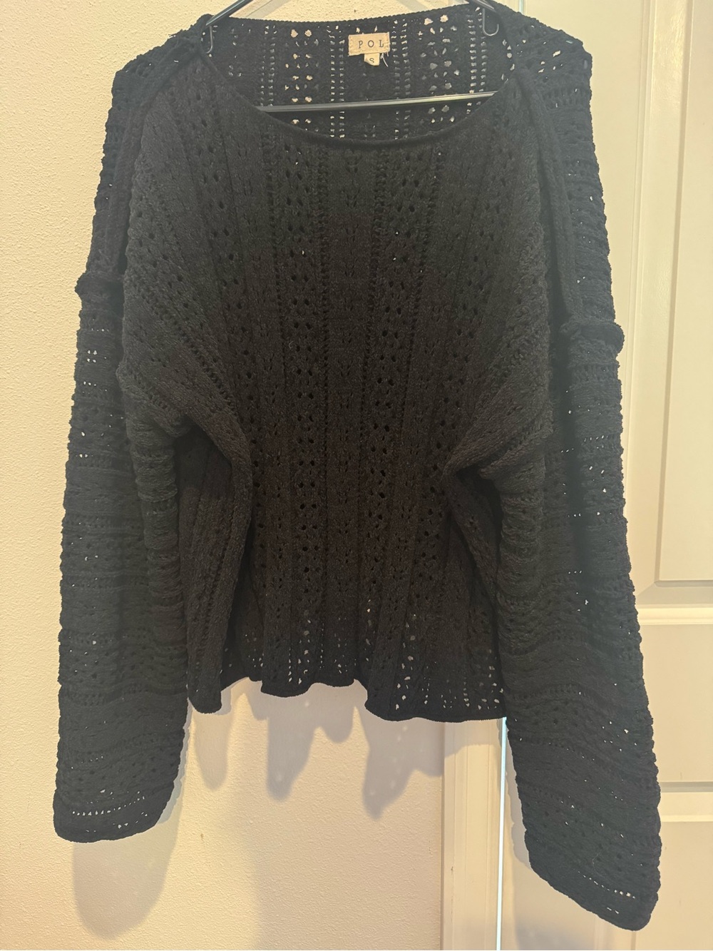 POL Black Textured Knit Sweater Top Size Small